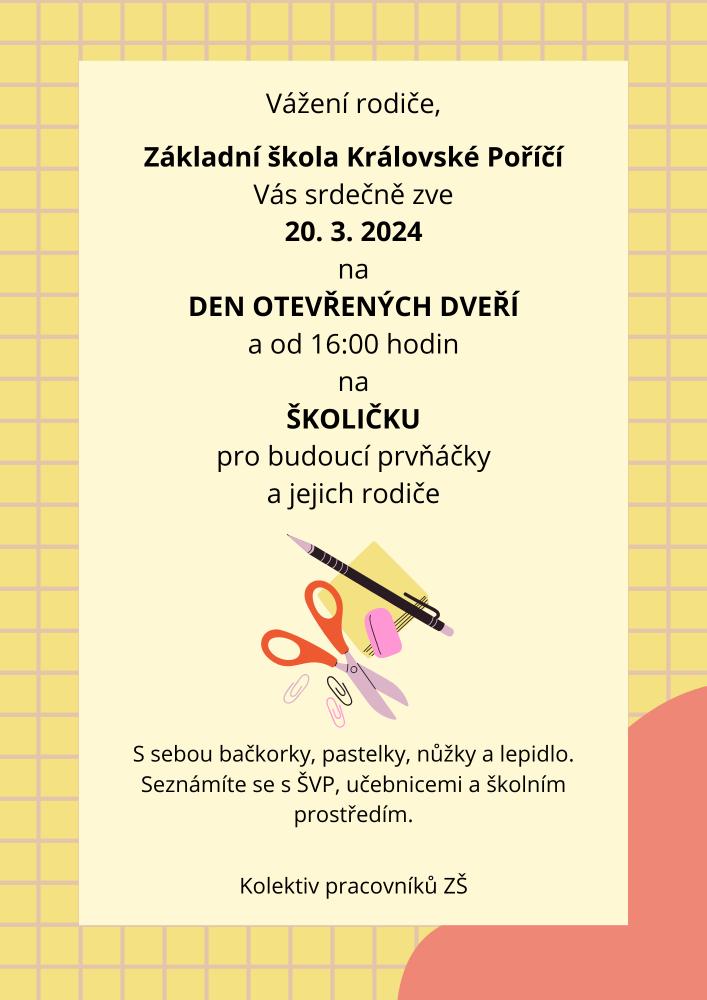 Základní škola zve na den otevřených dveří. Plakát na akci.